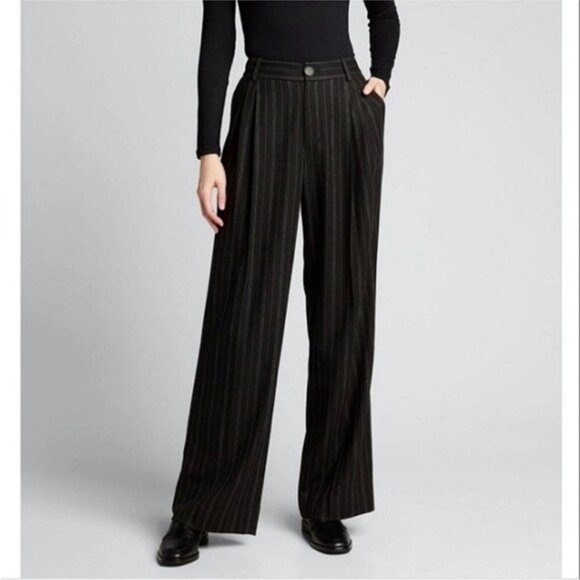 Vince Pants - VINCE Pants‎ Womens 8 Black Brown Pinstripe Wide Leg Dress Trousers Work Wool